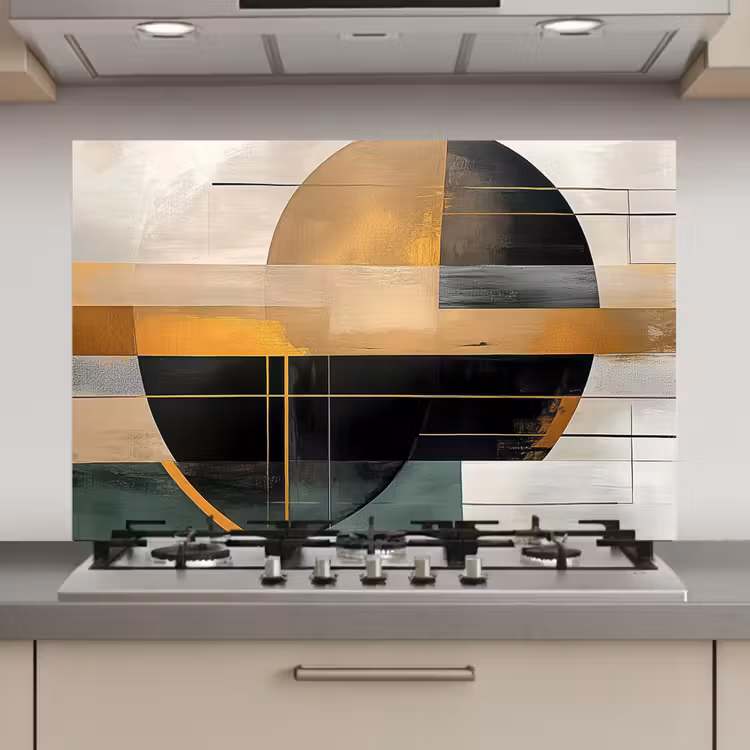 Spatscherm keuken - Abstract - Goud - Brons - Groen - Vormen - Modern — 1