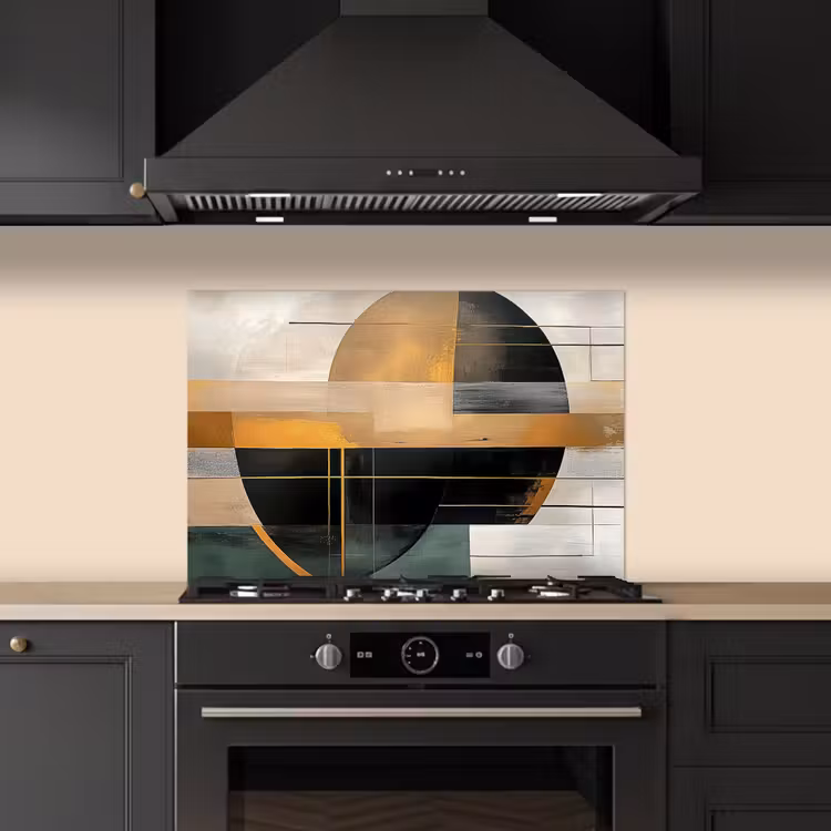 Spatscherm keuken - Abstract - Goud - Brons - Groen - Vormen - Modern — 2