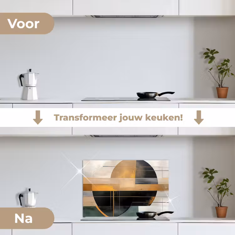 Spatscherm keuken - Abstract - Goud - Brons - Groen - Vormen - Modern — 3