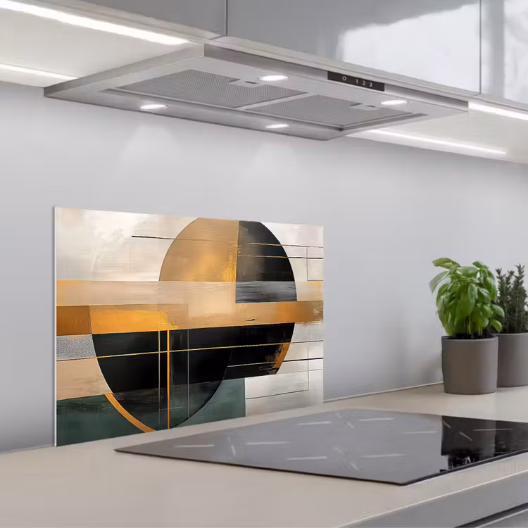 Spatscherm keuken - Abstract - Goud - Brons - Groen - Vormen - Modern — 5
