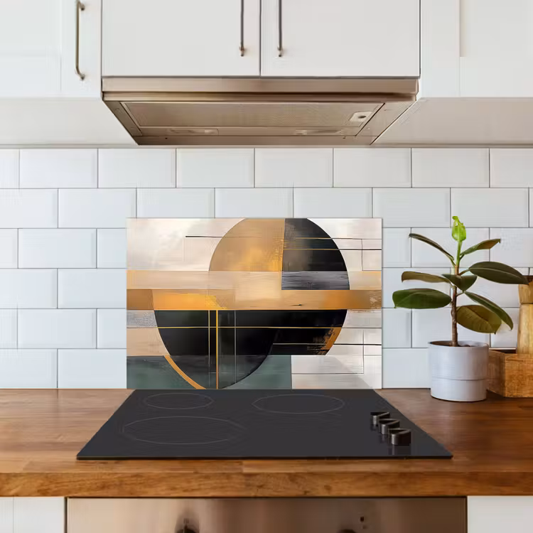 Spatscherm keuken - Abstract - Goud - Brons - Groen - Vormen - Modern — 6