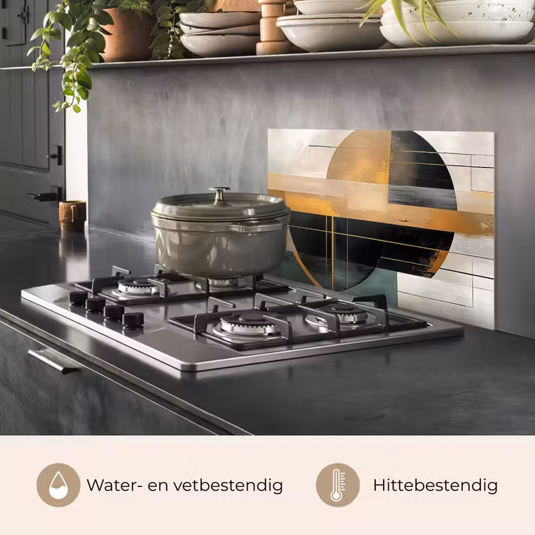 Spatscherm keuken - Abstract - Goud - Brons - Groen - Vormen - Modern — 7
