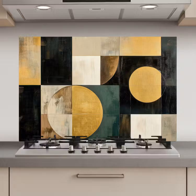 Spatscherm keuken - Abstract - Goud - Brons - Vormen - Geometrisch — 1