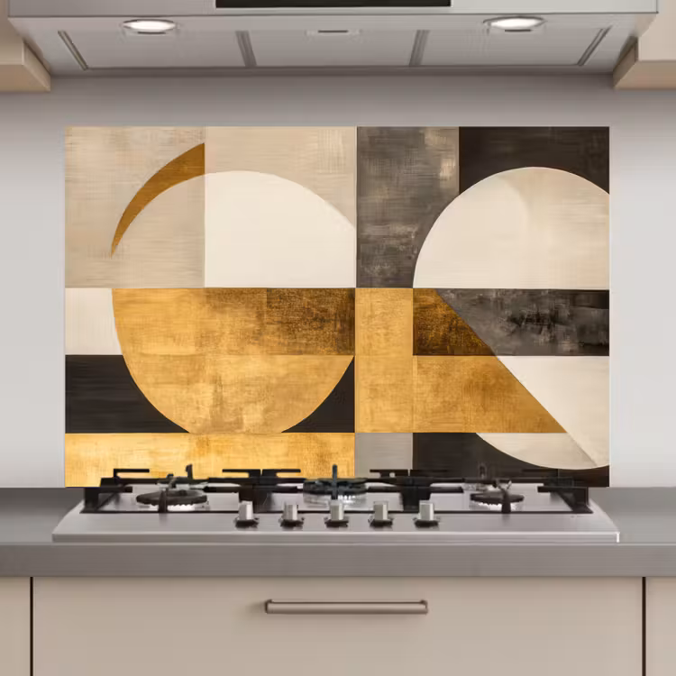 Spatscherm keuken - Abstract - Goud - Grijs - Vormen - Geometrisch — 1