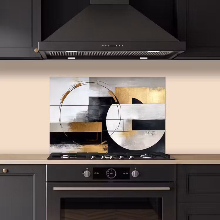 Spatscherm keuken - Abstract - Goud - Zilver - Vormen - Aesthetic — 2