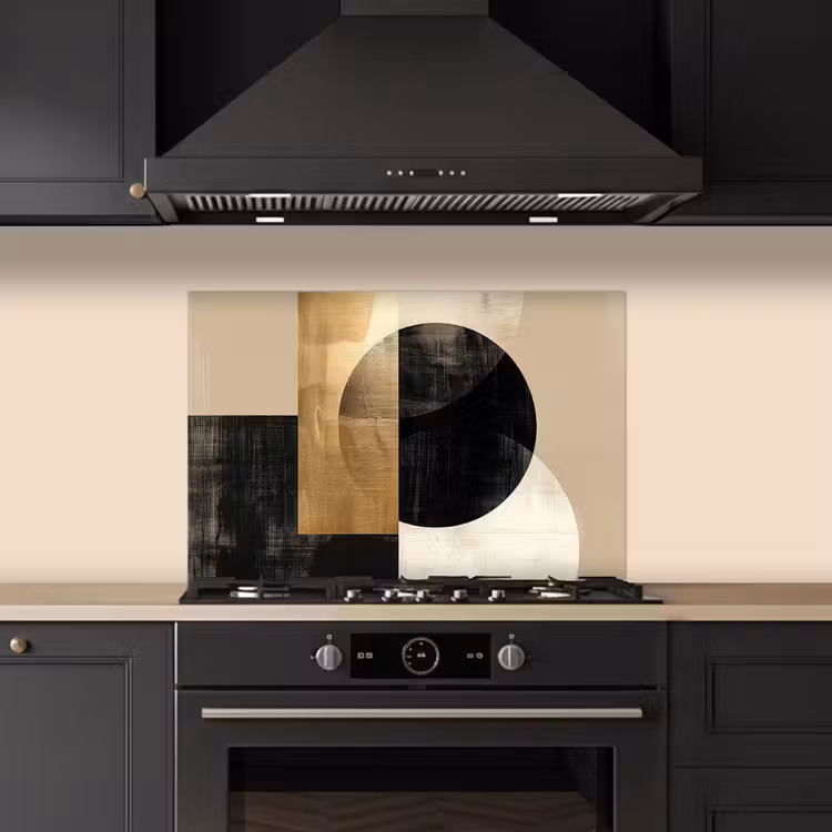Spatscherm keuken - Abstract - Goud - Zwart - Kunst — 2