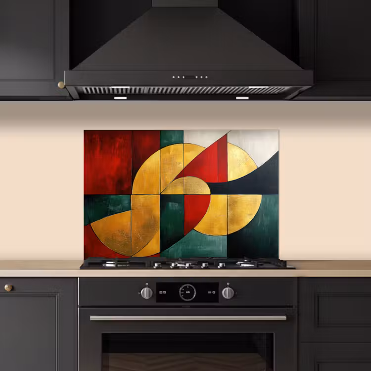 Spatscherm keuken - Abstract - Kerst - Goud - Rood - Groen — 2