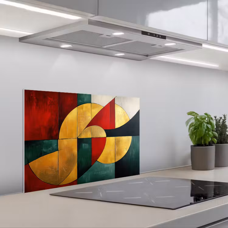 Spatscherm keuken - Abstract - Kerst - Goud - Rood - Groen — 5