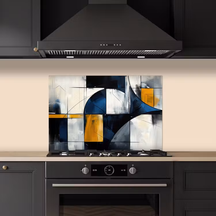 Spatscherm keuken - Abstract - Vormen - Goud - Blauw - Geometrisch — 2