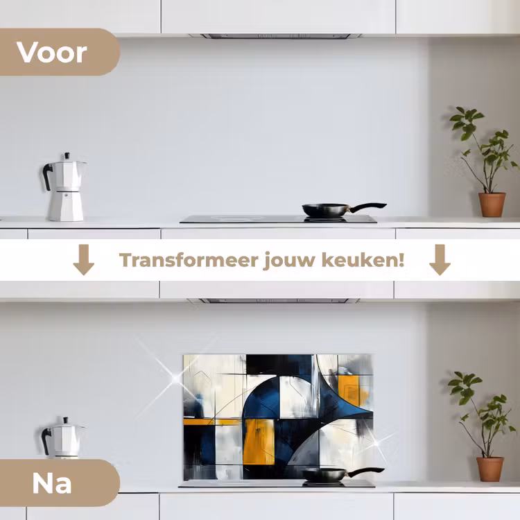 Spatscherm keuken - Abstract - Vormen - Goud - Blauw - Geometrisch — 3