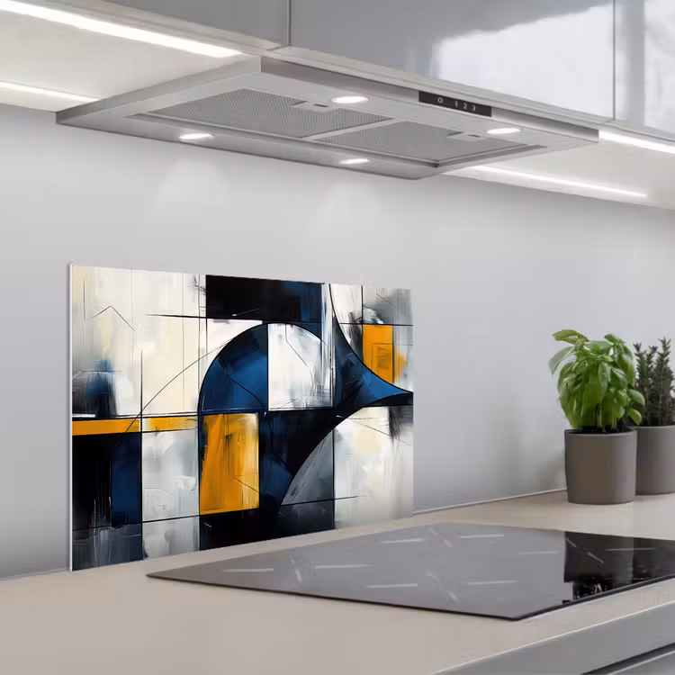 Spatscherm keuken - Abstract - Vormen - Goud - Blauw - Geometrisch — 5