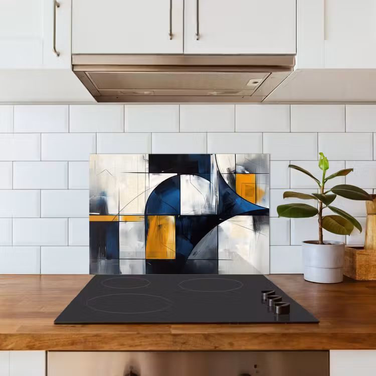 Spatscherm keuken - Abstract - Vormen - Goud - Blauw - Geometrisch — 6