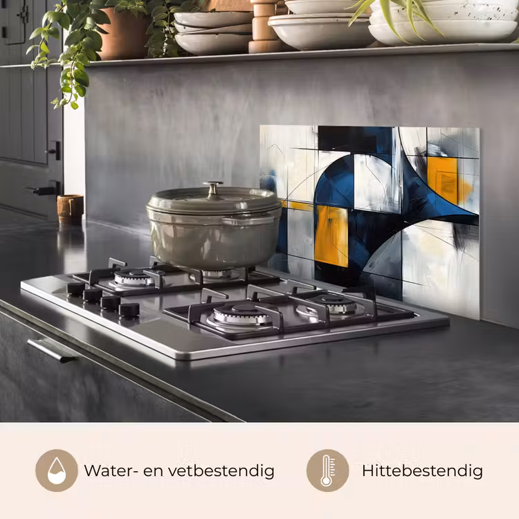 Spatscherm keuken - Abstract - Vormen - Goud - Blauw - Geometrisch — 7
