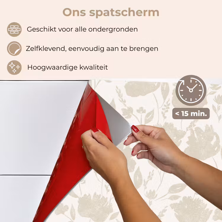 Spatscherm keuken - Bloemenpatroon - Silhouet - Wit — 3