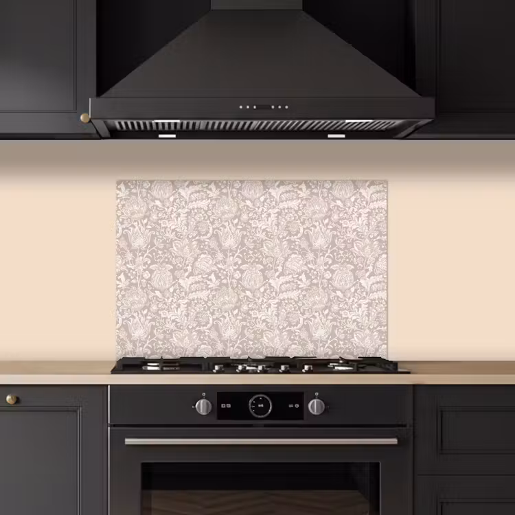 Spatscherm keuken - Bloemenprint - Grijs - Crème — 1