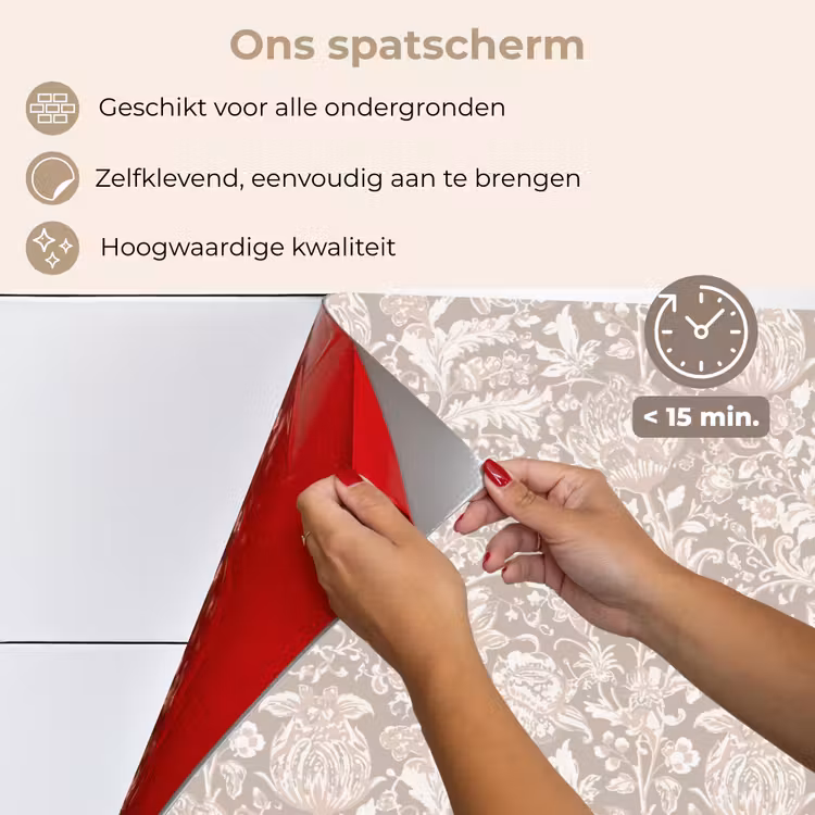 Spatscherm keuken - Bloemenprint - Grijs - Crème — 3
