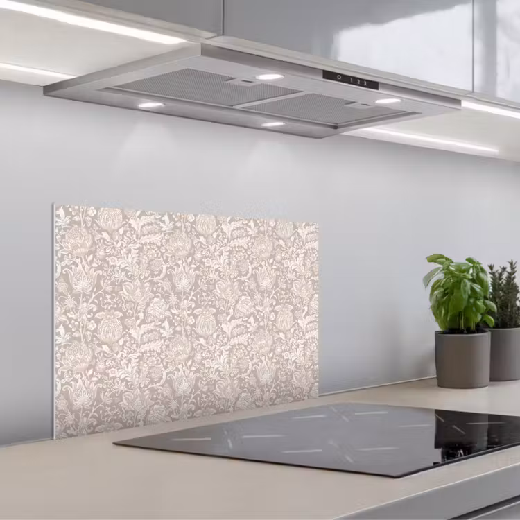 Spatscherm keuken - Bloemenprint - Grijs - Crème — 4