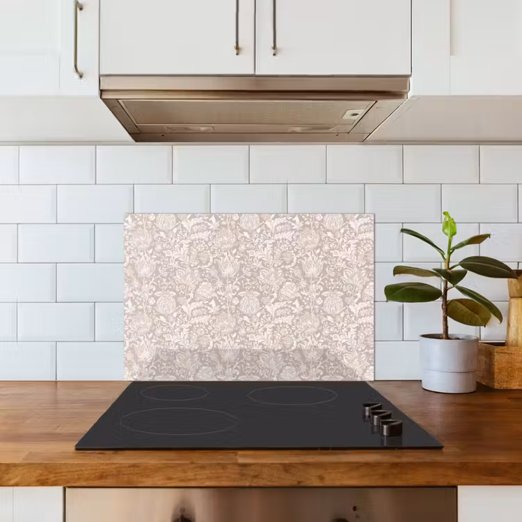 Spatscherm keuken - Bloemenprint - Grijs - Crème — 5