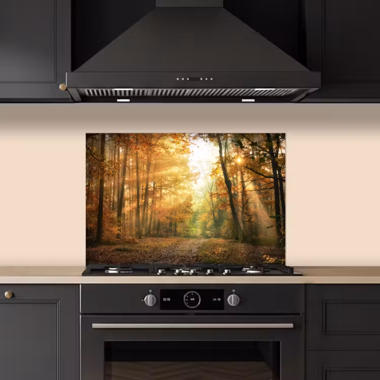 Spatscherm keuken - Bos - Herfst - Zon - Landschap - Natuur - Bomen - Bladeren — 2