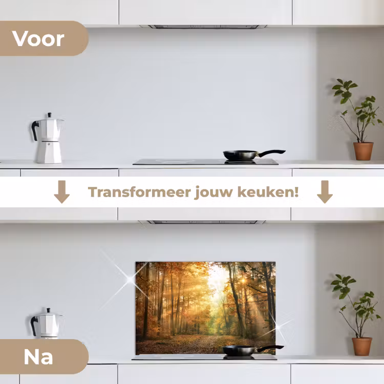 Spatscherm keuken - Bos - Herfst - Zon - Landschap - Natuur - Bomen - Bladeren — 3