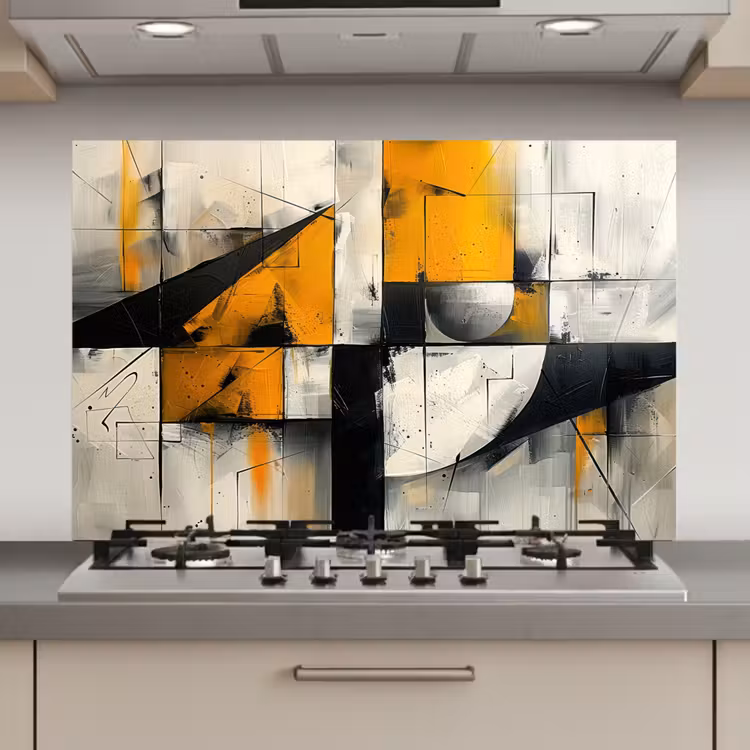 Spatscherm keuken - Geel - Abstract - Modern - Vormen — 1