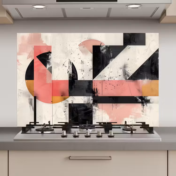 Spatscherm keuken - Roze - Abstract - Aesthetic - Modern - Vormen — 1