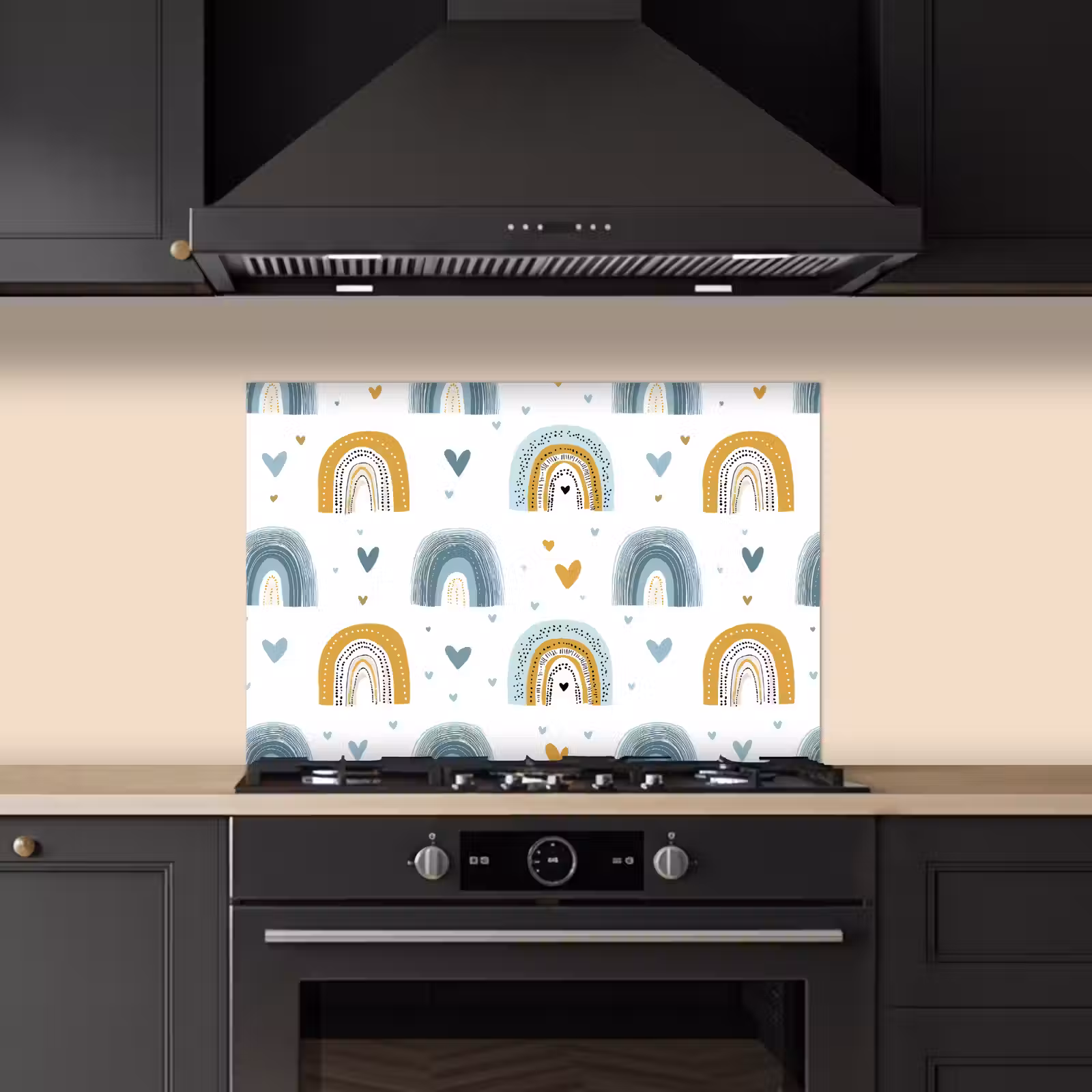 Spatscherm keuken - Patroon - Regenboog - Hartjes — 1