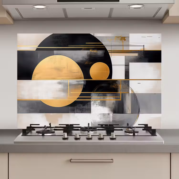 Spatscherm keuken - Abstract - Goud - Zilver - Vormen - Aesthetic - Modern — 1