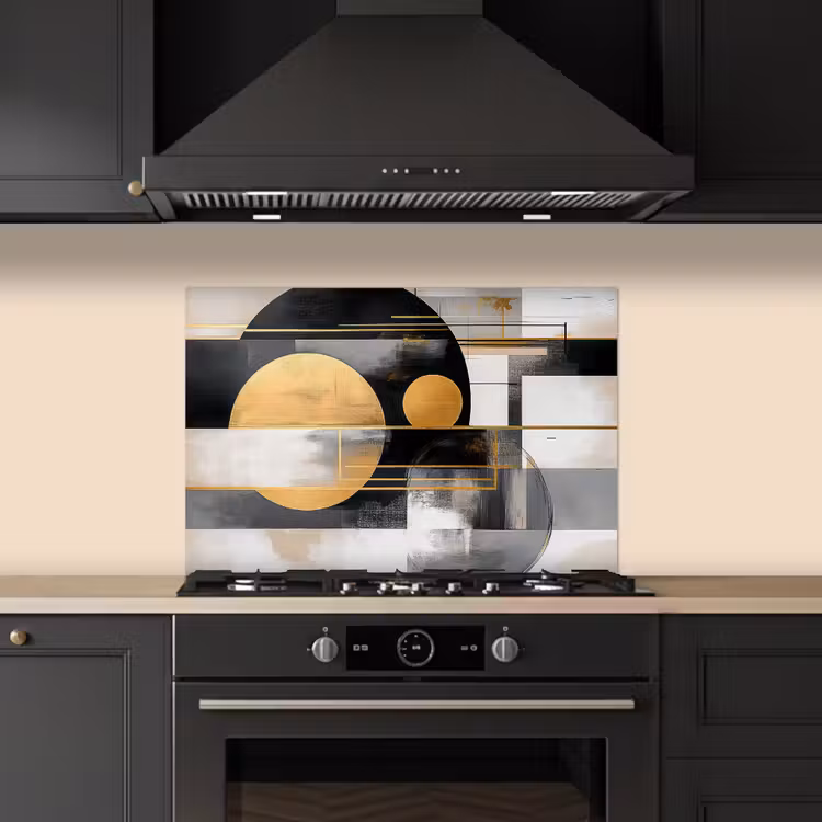Spatscherm keuken - Abstract - Goud - Zilver - Vormen - Aesthetic - Modern — 2