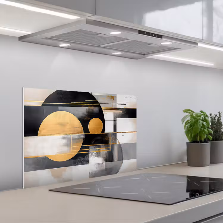Spatscherm keuken - Abstract - Goud - Zilver - Vormen - Aesthetic - Modern — 5