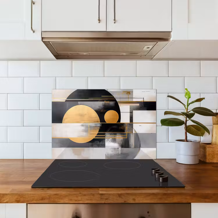 Spatscherm keuken - Abstract - Goud - Zilver - Vormen - Aesthetic - Modern — 6