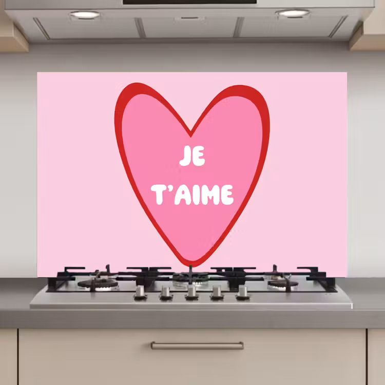 Spatscherm keuken - Hart - Frans - Valentijn - Roze — 1