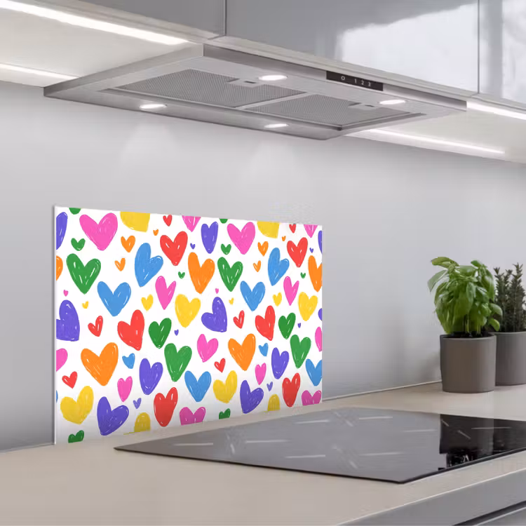 Spatscherm keuken - Hartjes - Patroon - Kleurrijk — 4