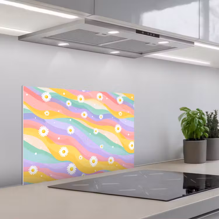 Spatscherm keuken - Madeliefjes - Kleurrijk - Pastel — 4