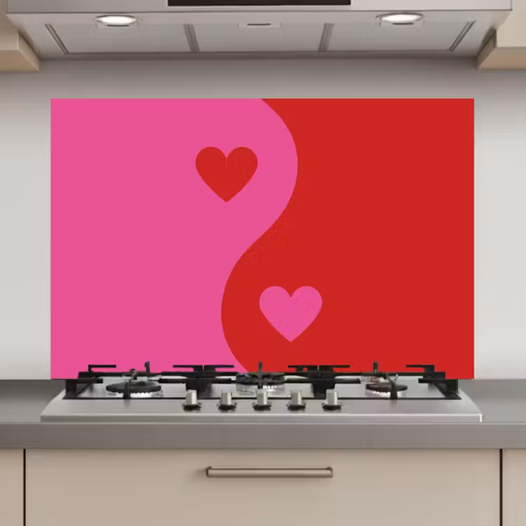 Spatscherm keuken - Minimalistisch - Rood - Roze - Hartjes — 1