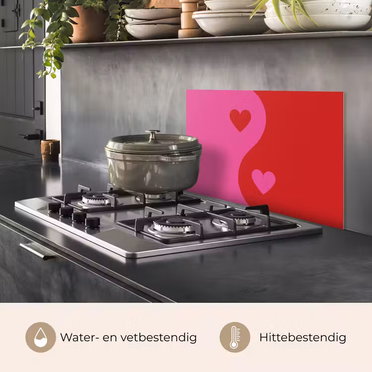Spatscherm keuken - Minimalistisch - Rood - Roze - Hartjes — 7
