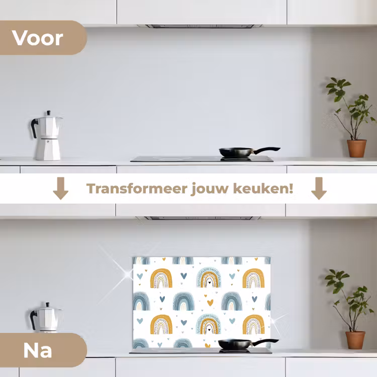Spatscherm keuken - Patroon - Regenboog - Hartjes — 2