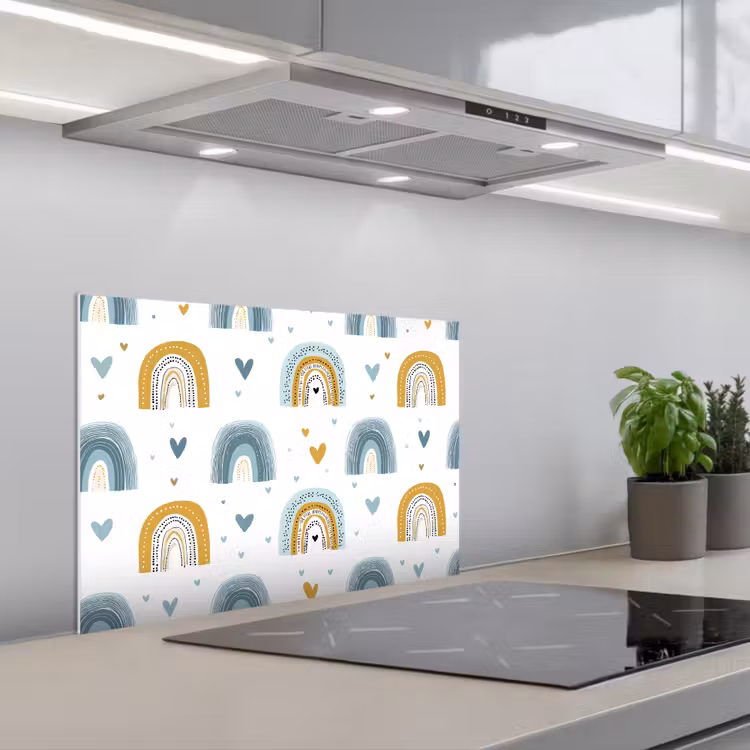 Spatscherm keuken - Patroon - Regenboog - Hartjes — 4