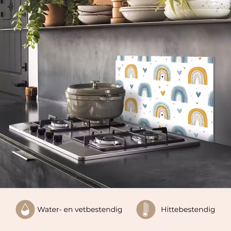 Spatscherm keuken - Patroon - Regenboog - Hartjes — 6