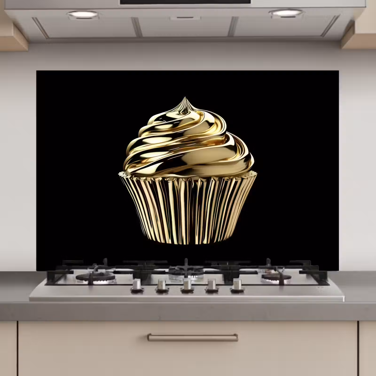 Spatscherm keuken - Cupcake - Eten - Goud - Zwart — 1