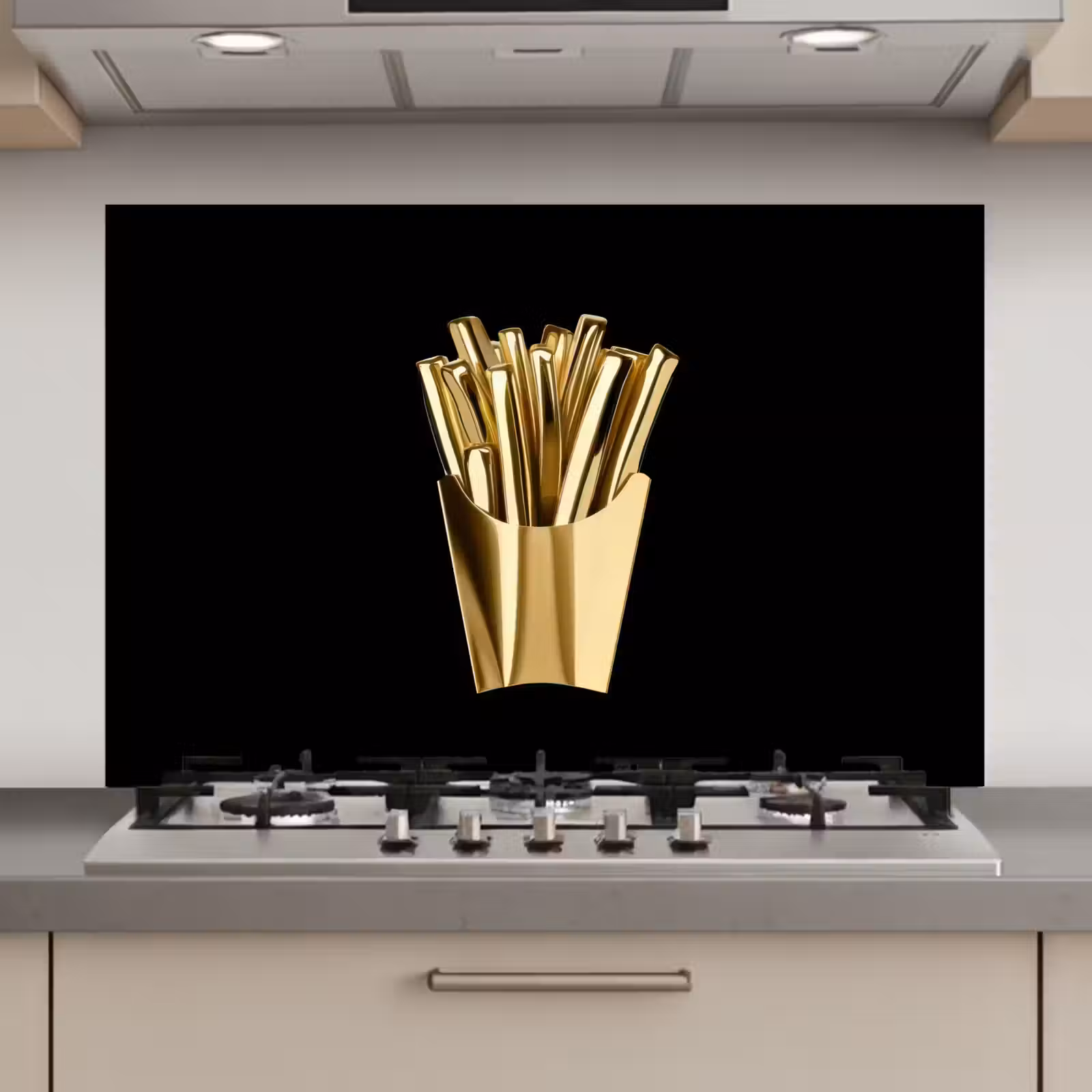 Spatscherm keuken - Friet - Goud - Chrome - Eten — 1
