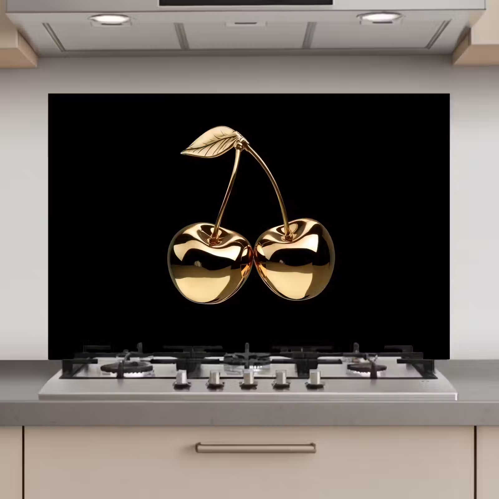 Spatscherm keuken - Kersen - Zwart - Goud - Chrome — 1