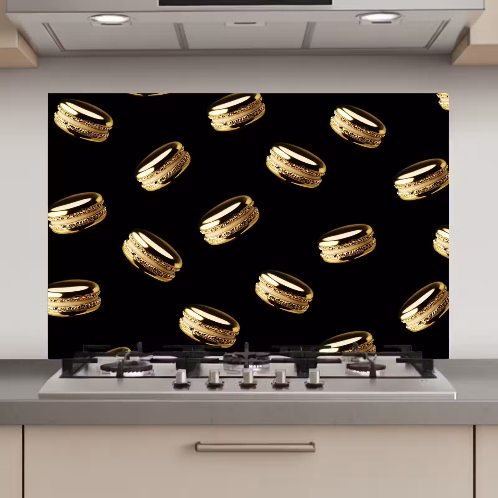 Spatscherm keuken - Macarons - Patroon - Goud - Zwart — 1