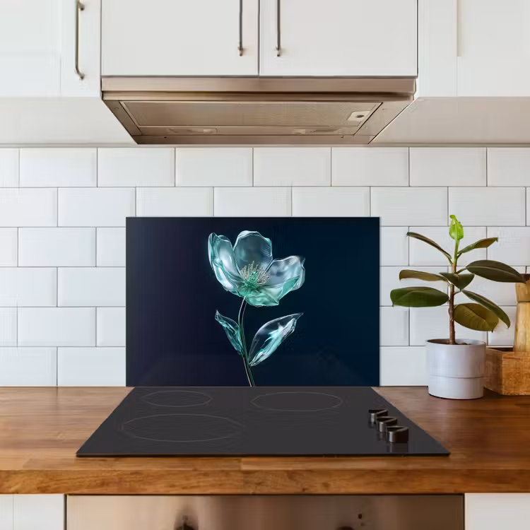 Spatscherm keuken - Bladeren - Bloem - Glazen - Donkerblauw — 6