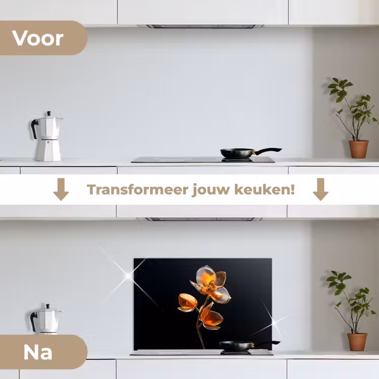 Spatscherm keuken - Bloem - Orchidee - Oranje — 3