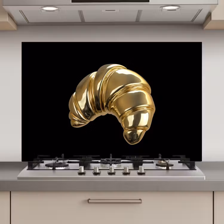 Spatscherm keuken - Croissant - Brood - Goud - Zwart — 1