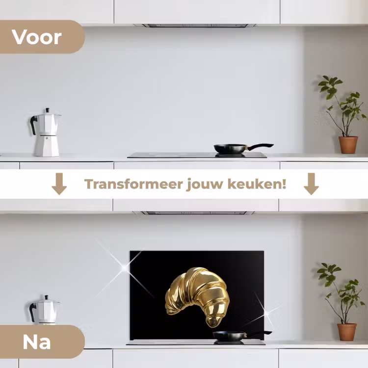 Spatscherm keuken - Croissant - Brood - Goud - Zwart — 3
