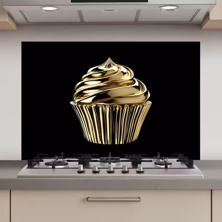 Spatscherm keuken - Cupcake - Eten - Goud - Zwart — 1