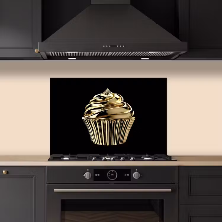 Spatscherm keuken - Cupcake - Eten - Goud - Zwart — 2