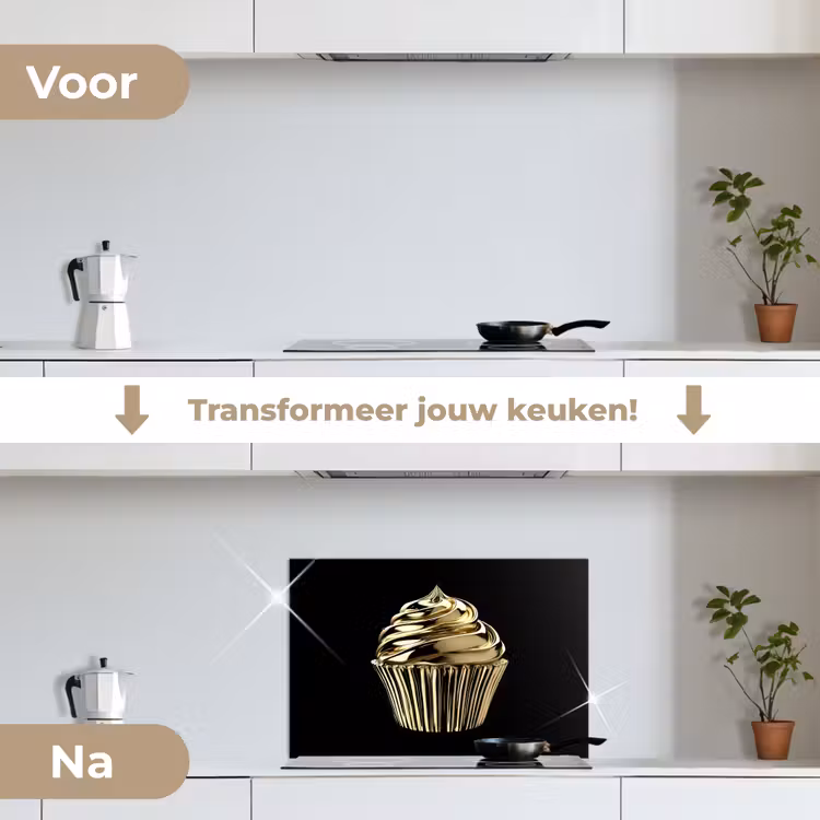 Spatscherm keuken - Cupcake - Eten - Goud - Zwart — 3
